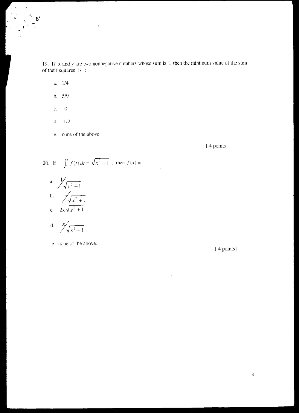 MATH 101 Final, Fall 2000, page 8