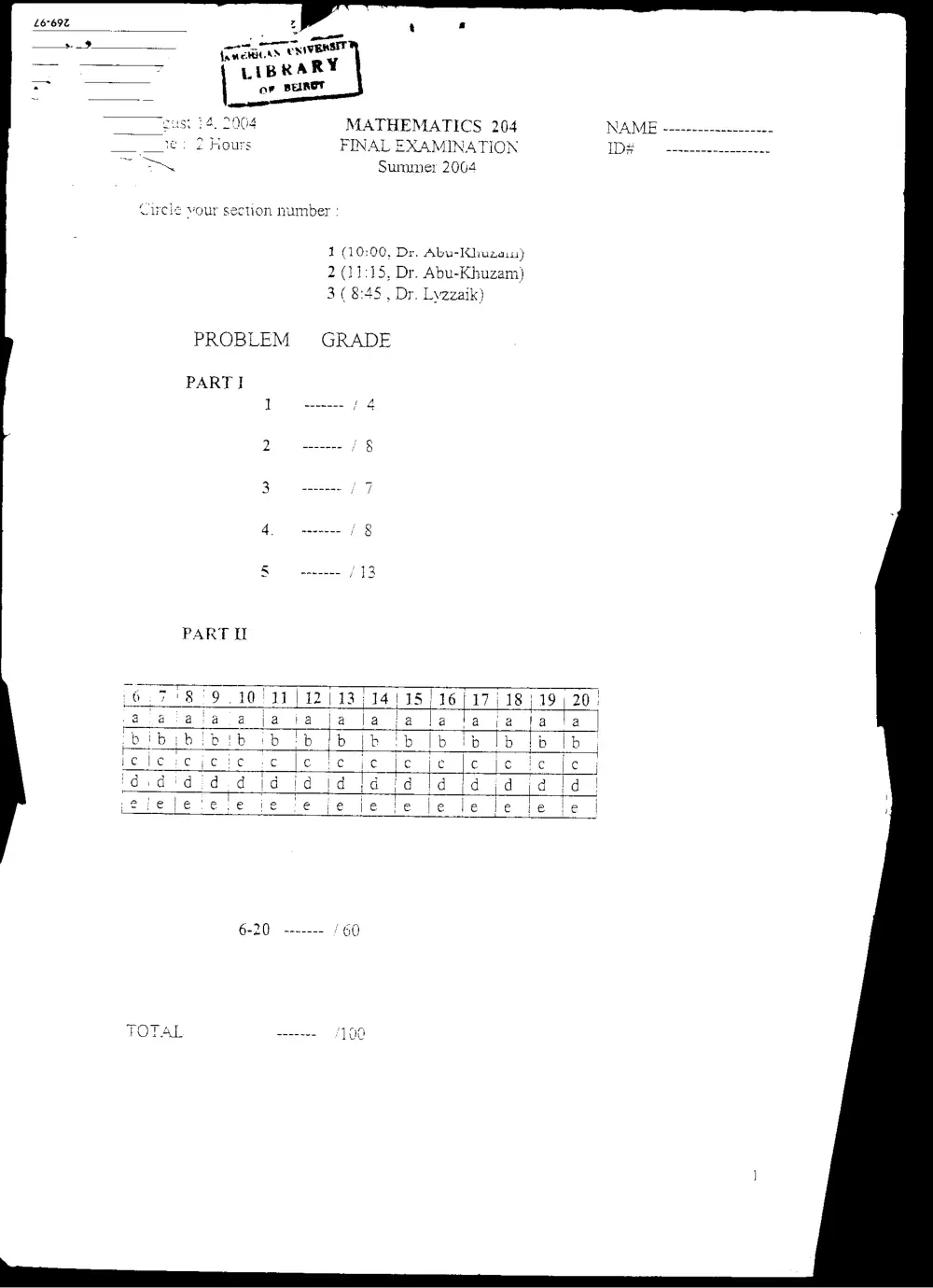 MATH 204 Final, Summer 2004, page 1
