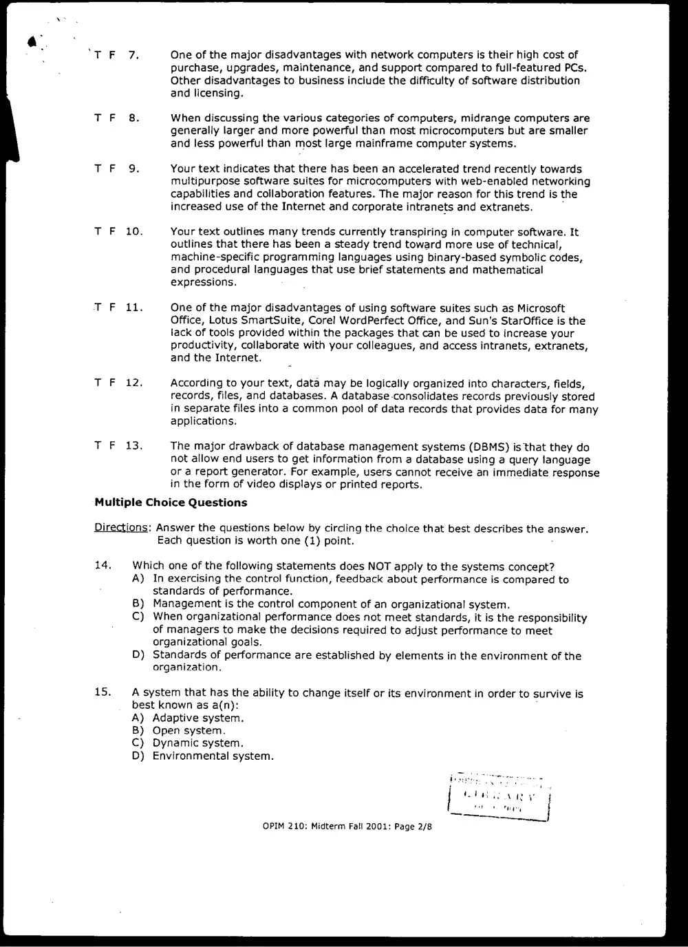 MIS 200 Midterm, Fall 2000, page 2