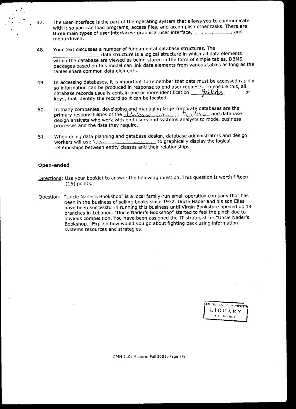 MIS 200 Midterm, Fall 2000, page 7