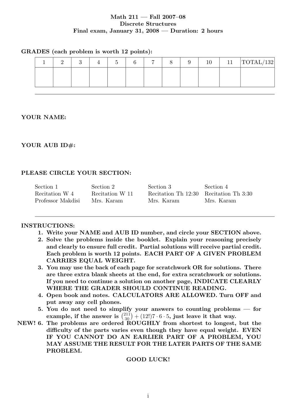 MATH 211 Final, Fall 2007, page 1
