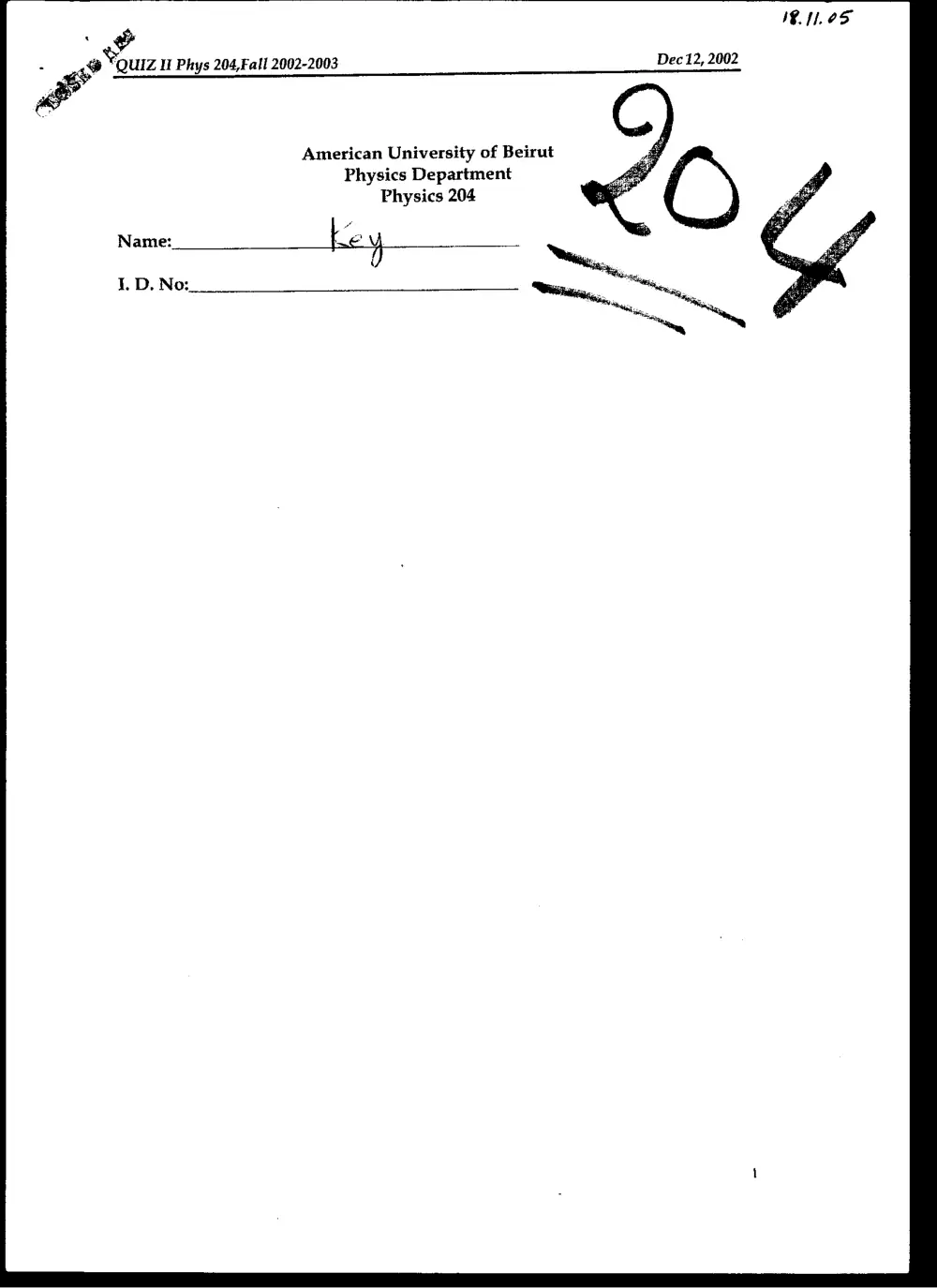 PHYS 204 Exam 2, Fall 2002, page 1