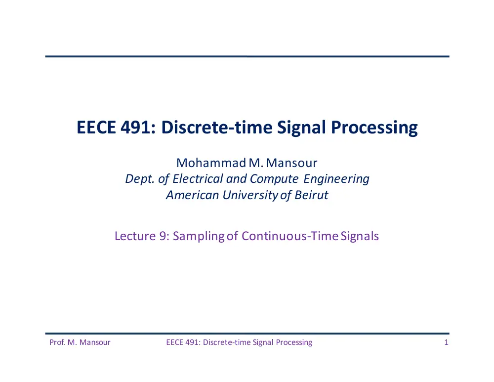 EECE 491 Lecture 9, Spring 2016, page 1