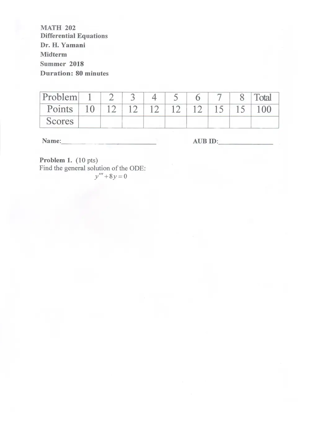 MATH 202 Midterm, Summer 2018, page 1
