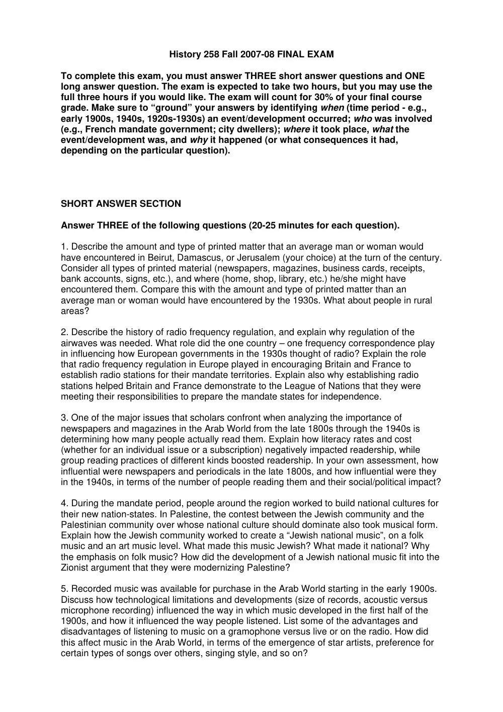 HIST 258 Final, Fall 2007, page 1