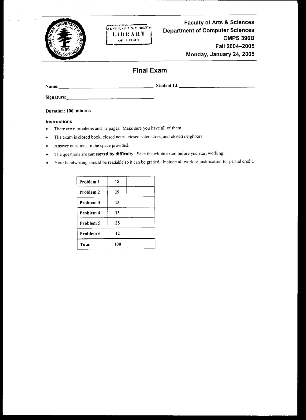 CMPS 396 Final, Fall 2004, page 1