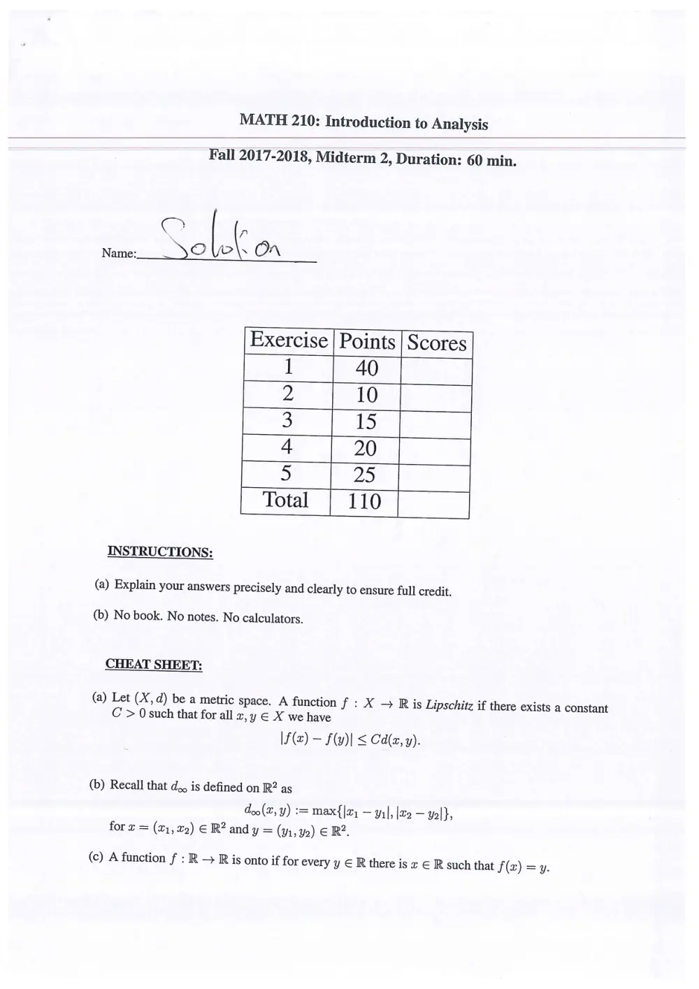 MATH 210 Exam 2, Fall 2017, page 1