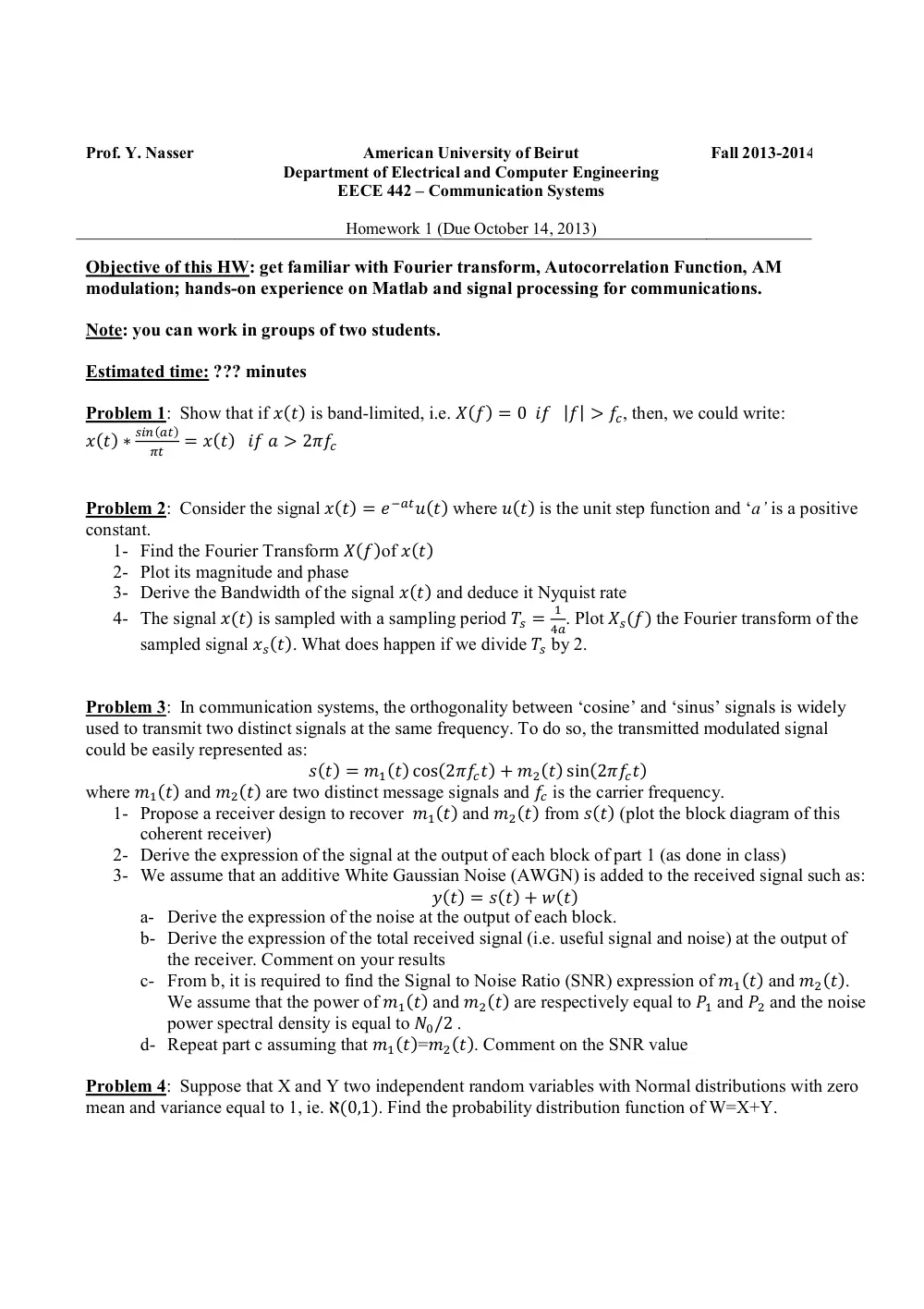 EECE 442 Homework 2, Fall 2013, page 1