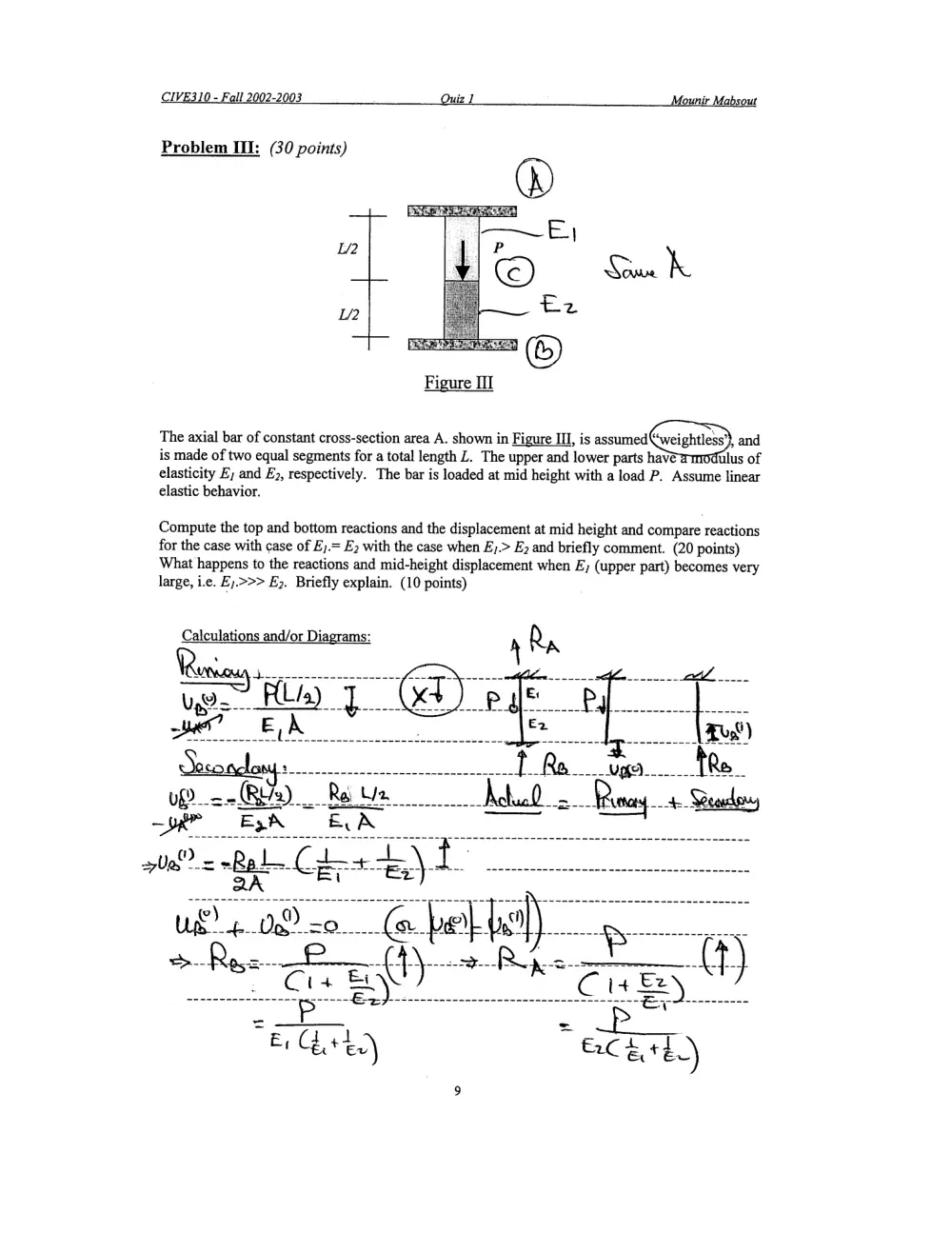 CIVE 310 Exam 1 with Solution, Fall 2002, page 9