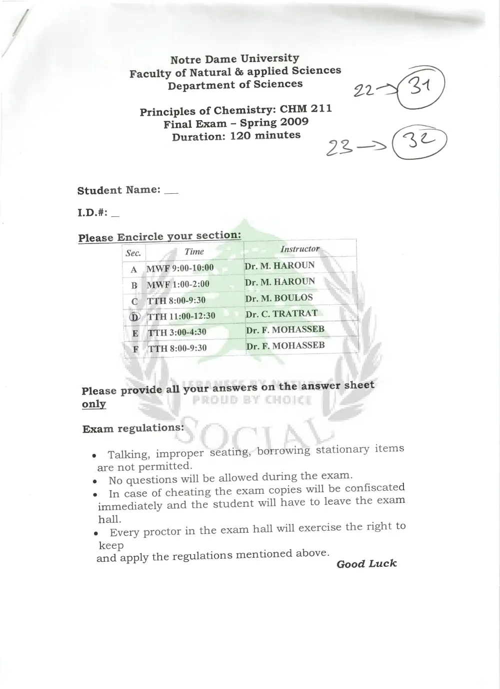 CHM 211 Final, Spring 2010, page 1