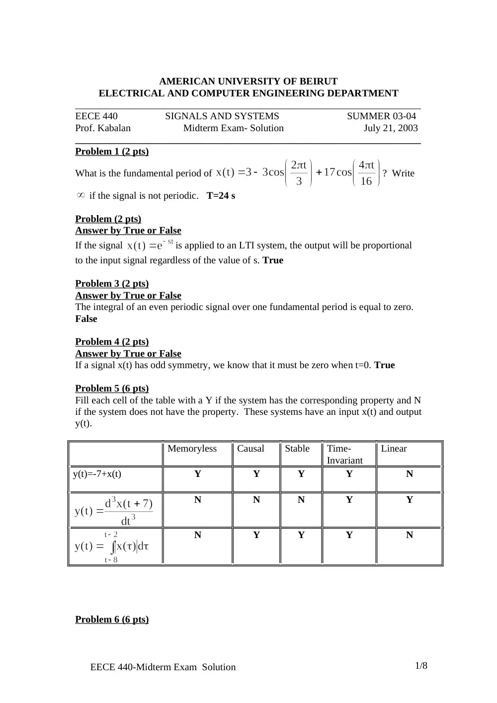 EECE 340 Midterm, Summer 2003, page 1