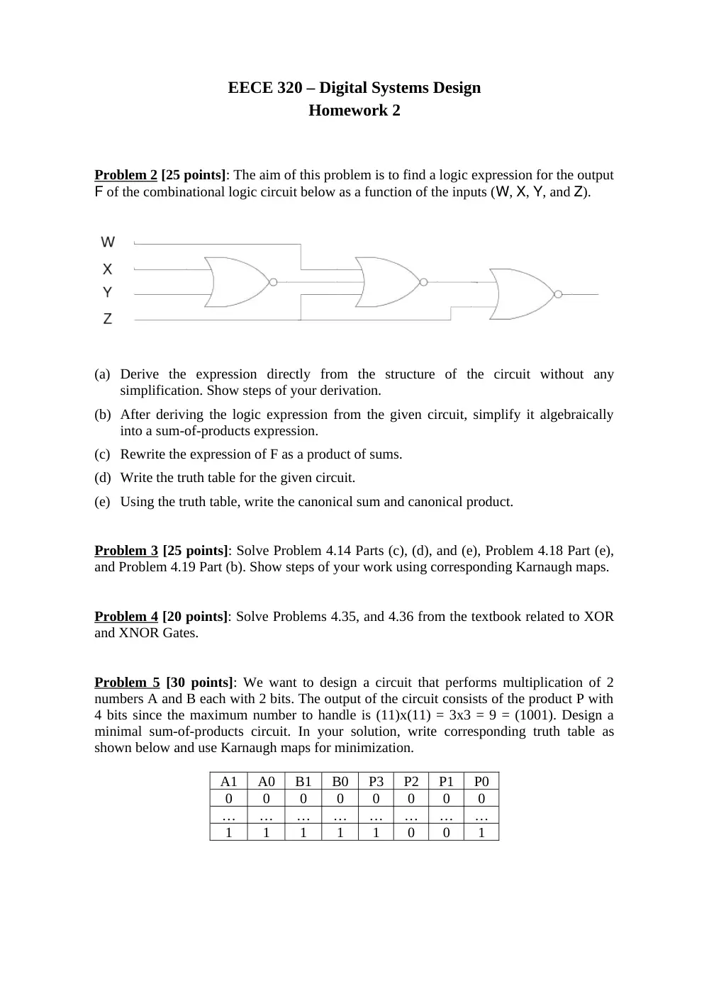 EECE 320 Homework 2, Fall 2011, page 1