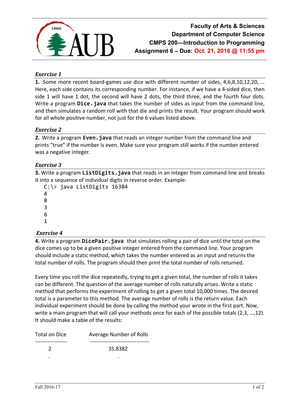 CMPS 200 Homework Assignment 6, Fall 2016, page 1