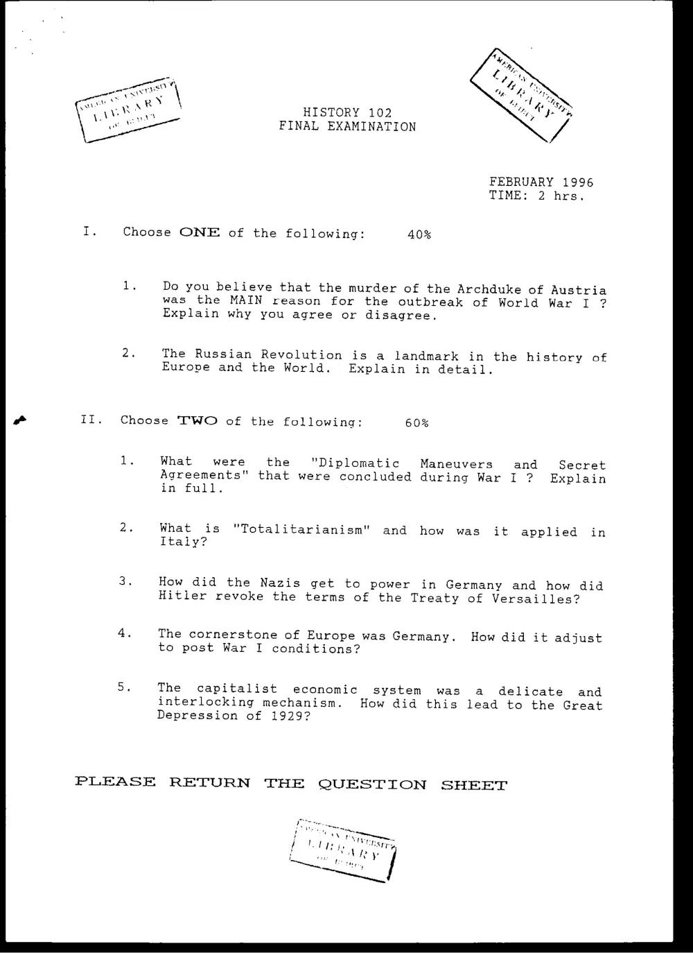 HIST 102 Final, Fall 1995, page 1