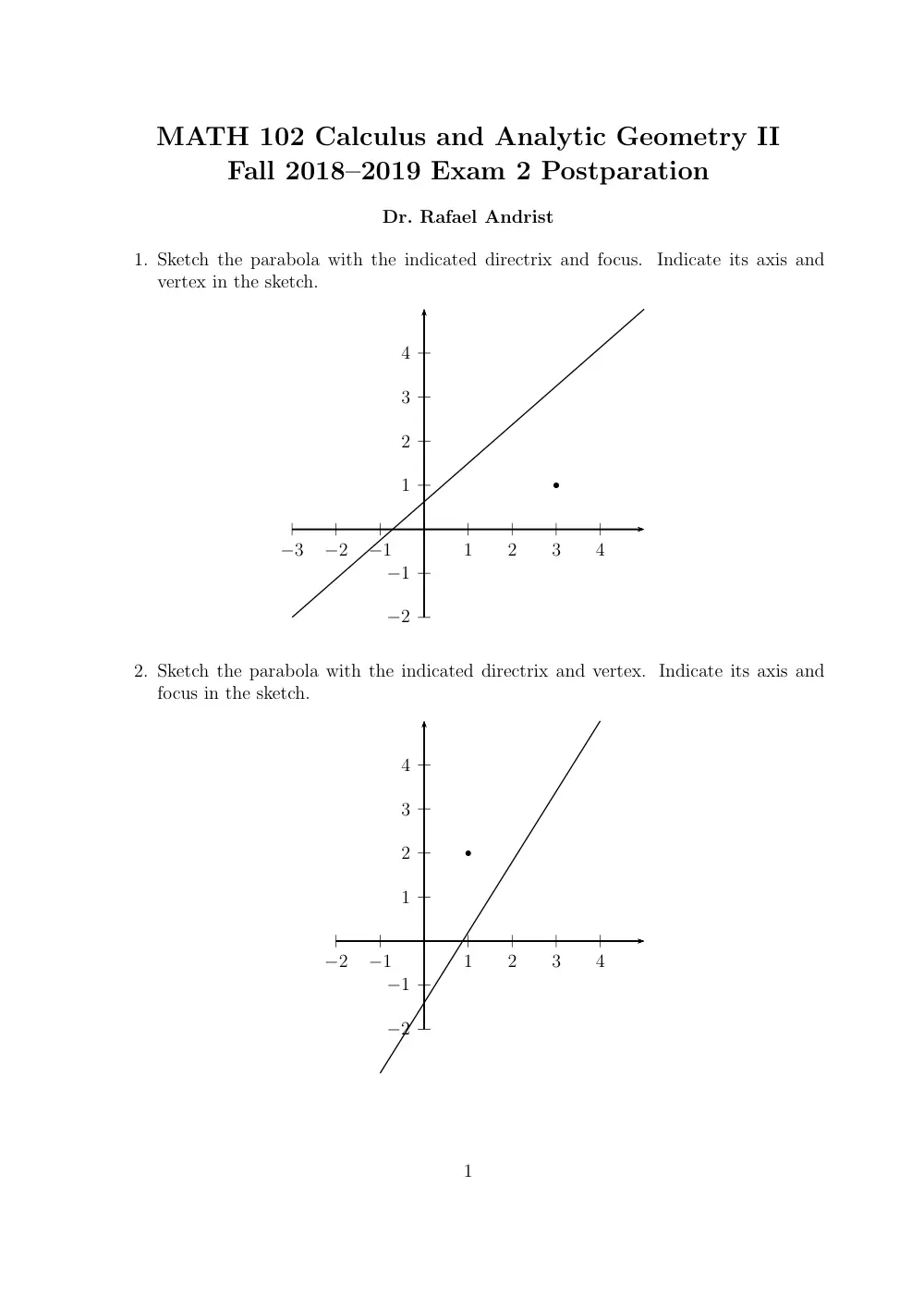 MATH 102 Exam 2 Solutions, Fall 2018, page 1