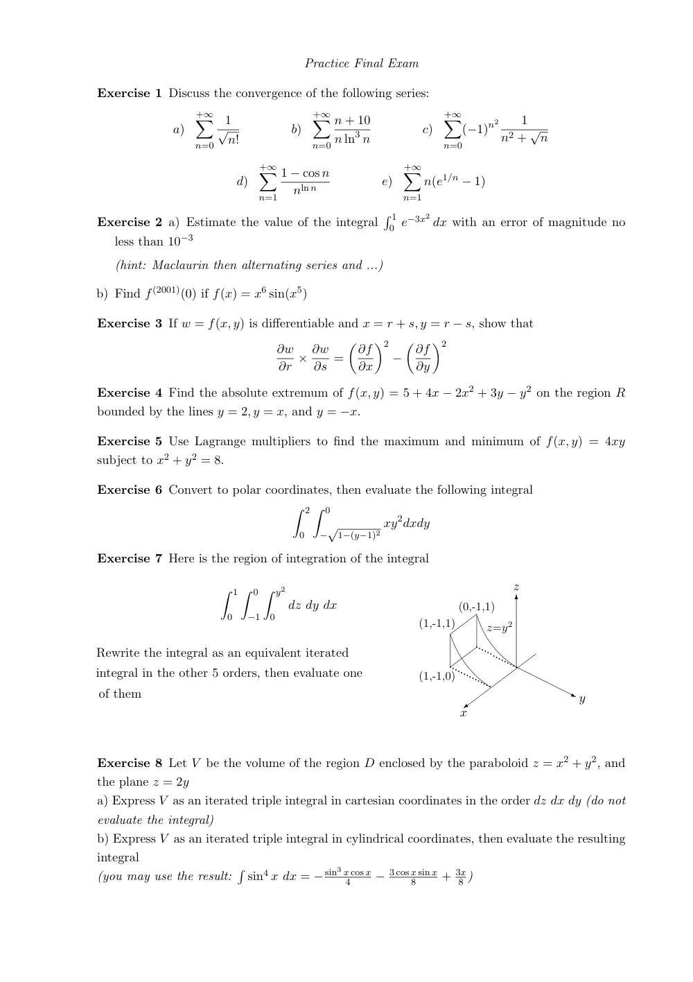 MATH 201 Problems For Final, Fall 2011, page 1