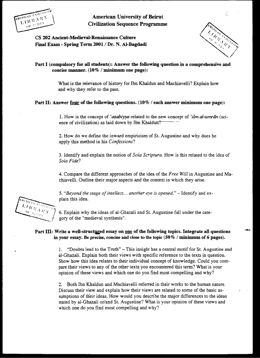 CVSP 202 Final, Spring 2001, page 1
