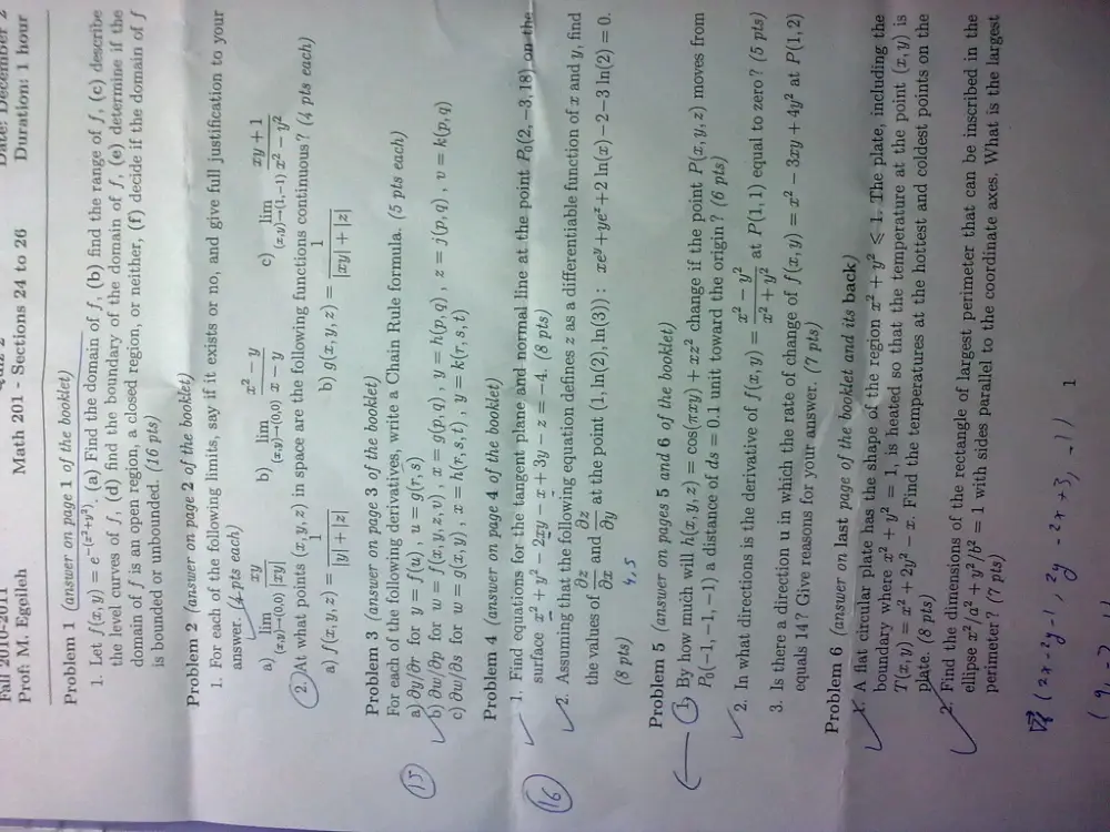 MATH 201 Exam 2, Fall 2010, page 1