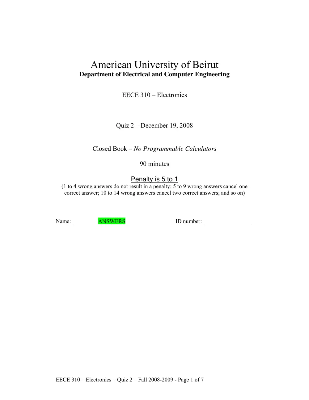 EECE 310 Exam 2, Fall 2008, page 1