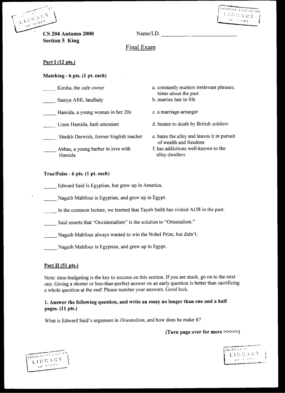 CVSP 204 Final, Spring 2000, page 1