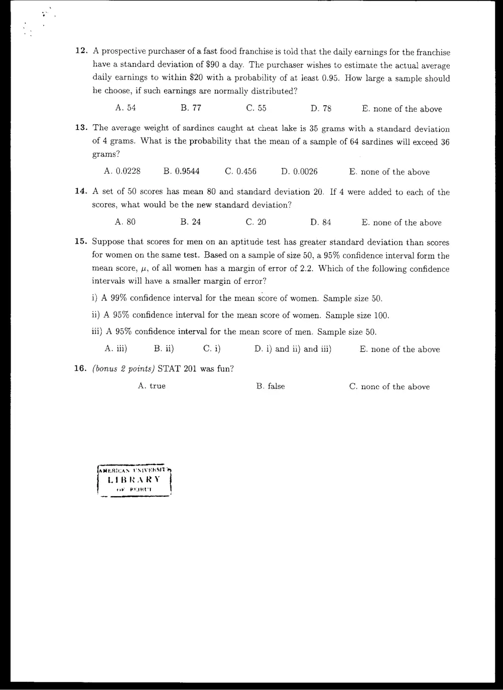 STAT 201 Final, Fall 2003, page 3