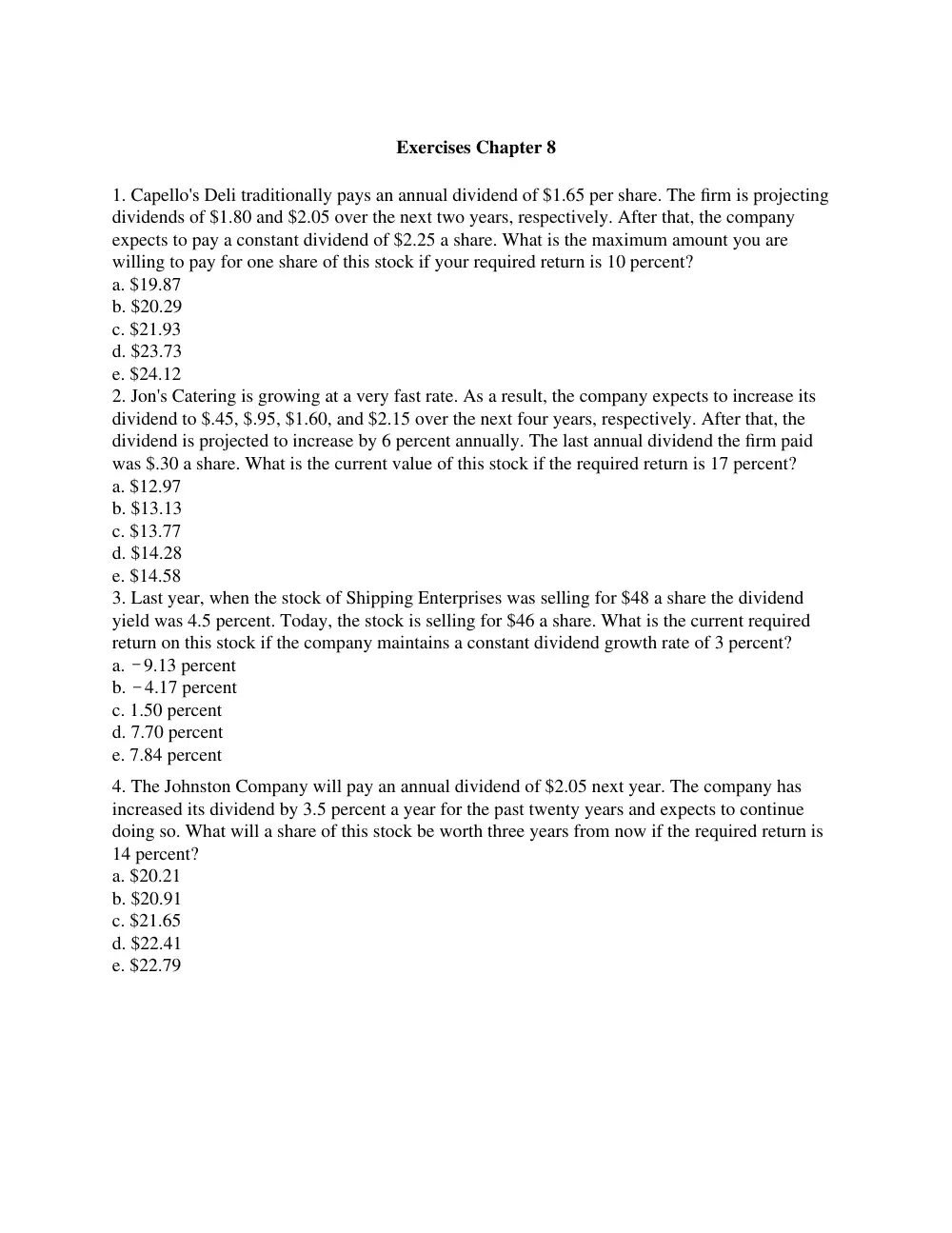 FINA 210 Problems Chap 8, Spring 2015, page 1
