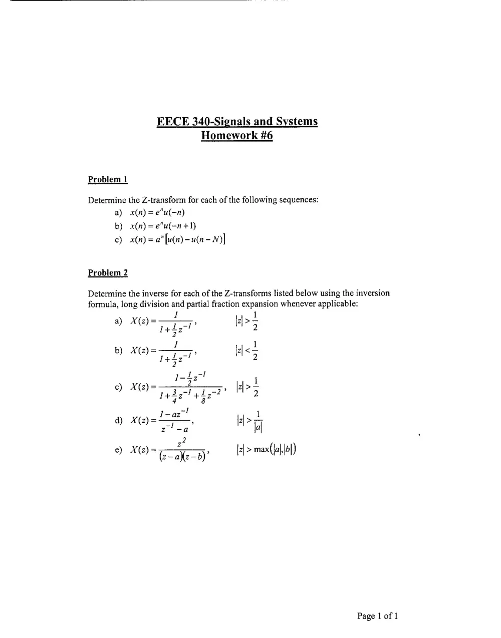 EECE 340 Homework, Spring 2006, page 1