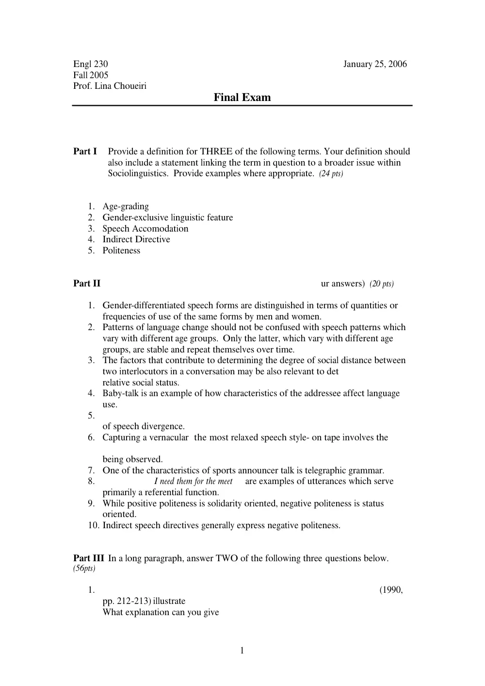 ENG 230 Final, Fall 2005, page 1