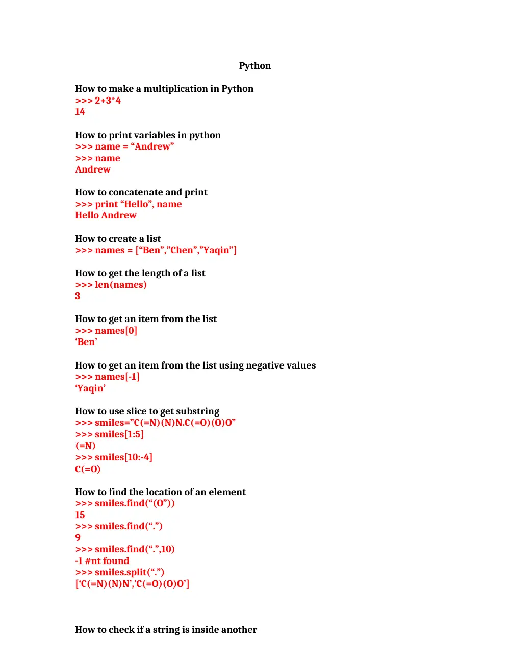 CSC 498D Useful File Python- Summary, page 1