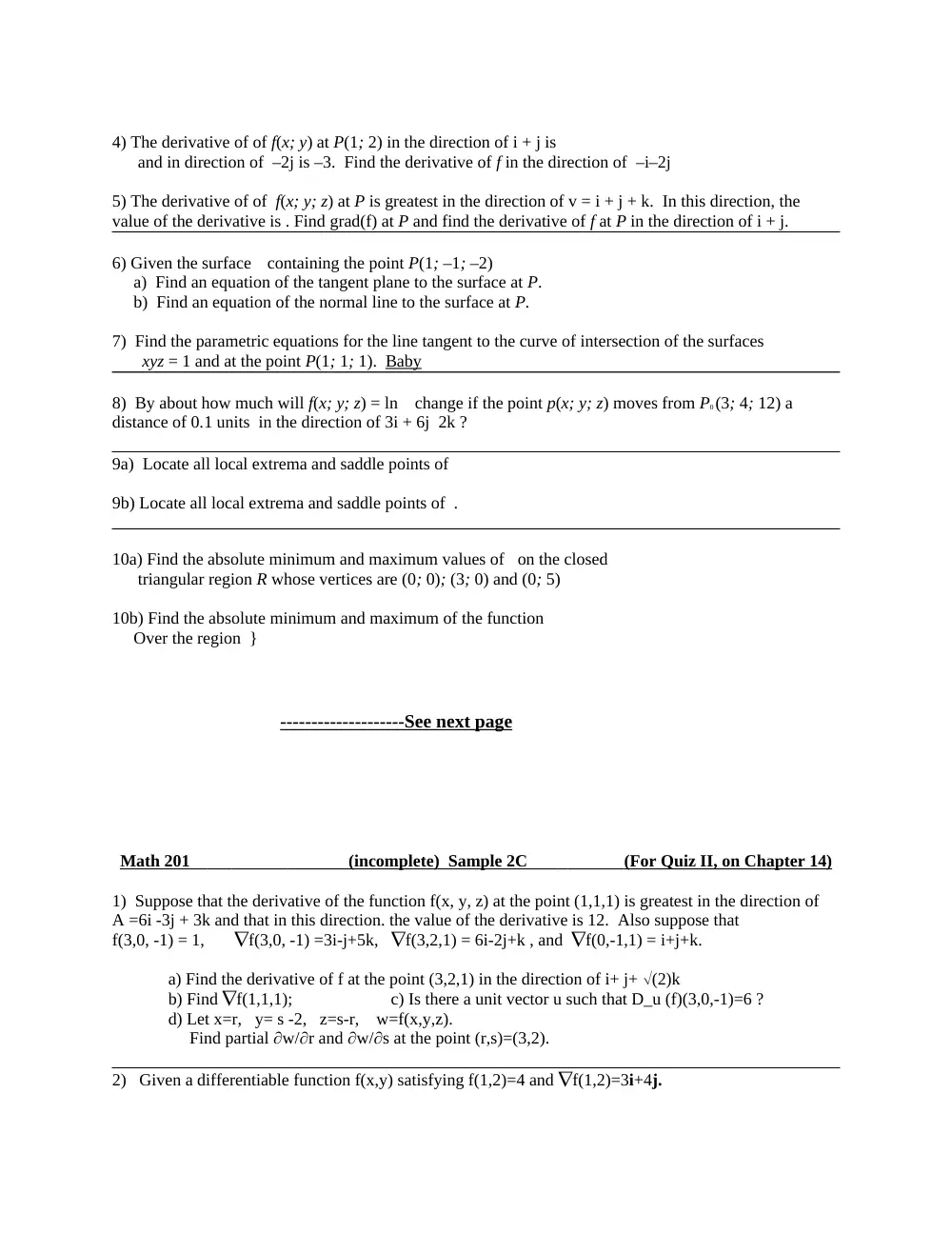 MATH 201 Problems For Quiz 2, Fall 2012, page 2