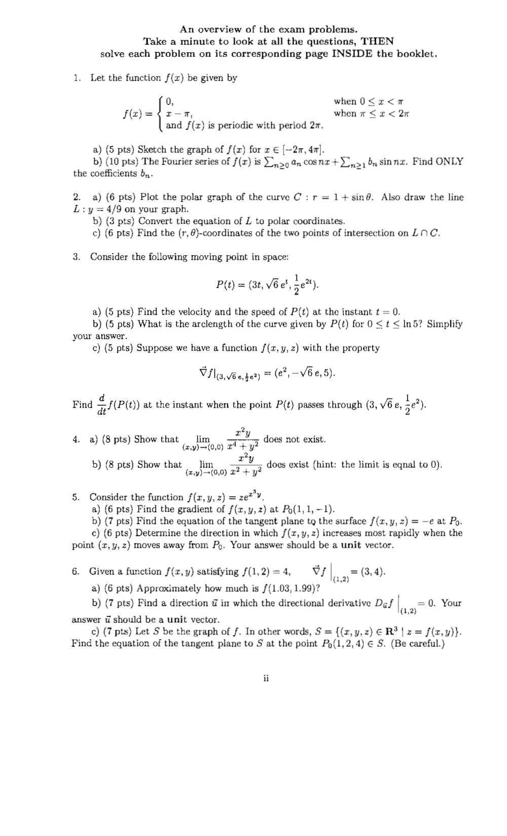 MATH 201 Exam 2 With Solution, Fall 2009, page 2