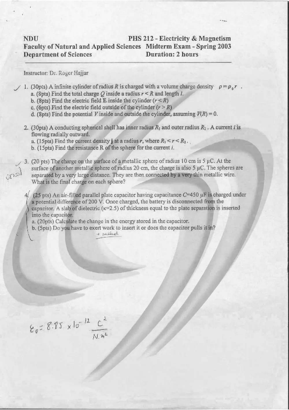 PHS 212 Midterm, Spring 2003, page 1