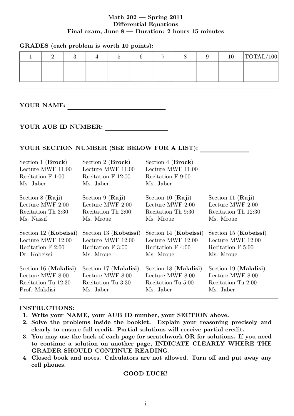 MATH 202 Final, Spring 2011, page 1