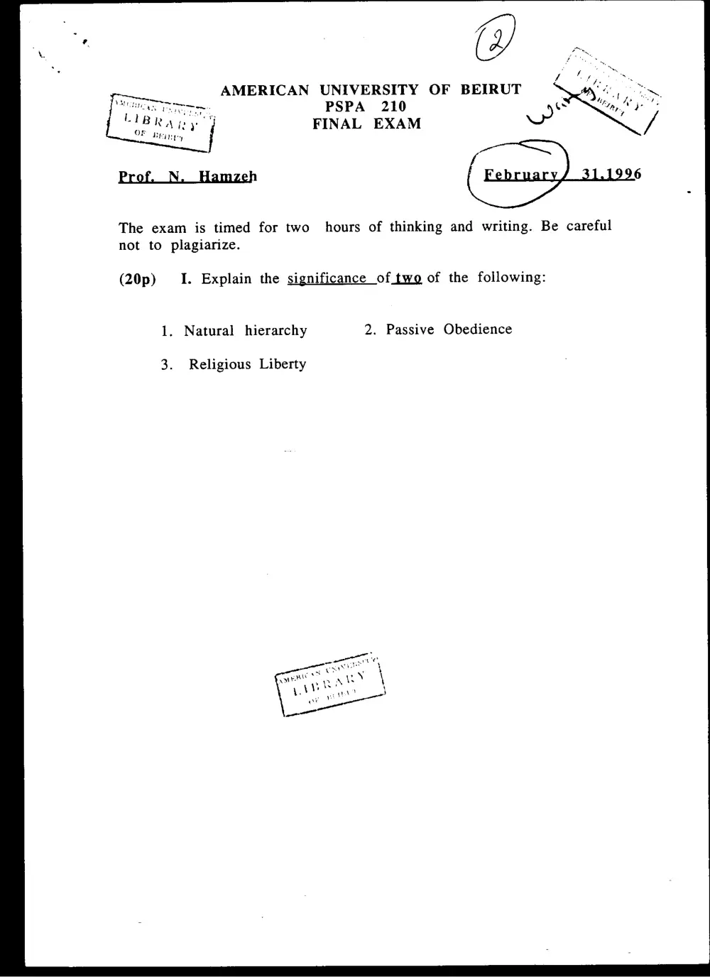 PSPA 210 Final, Fall 1995, page 1