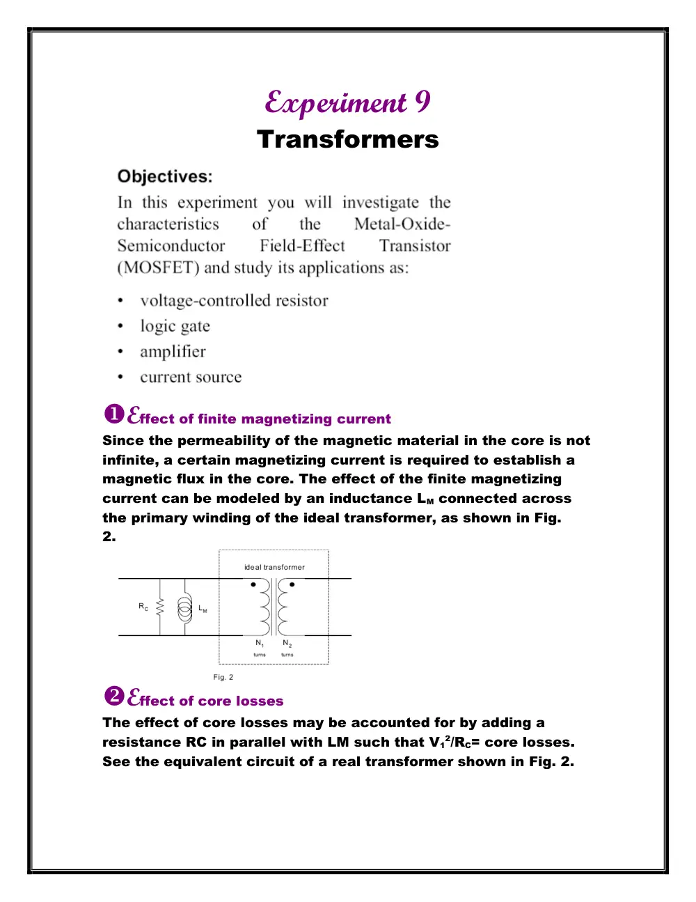 EECE 312L Notes Experiment 9 Notes, Fall 2013, page 1