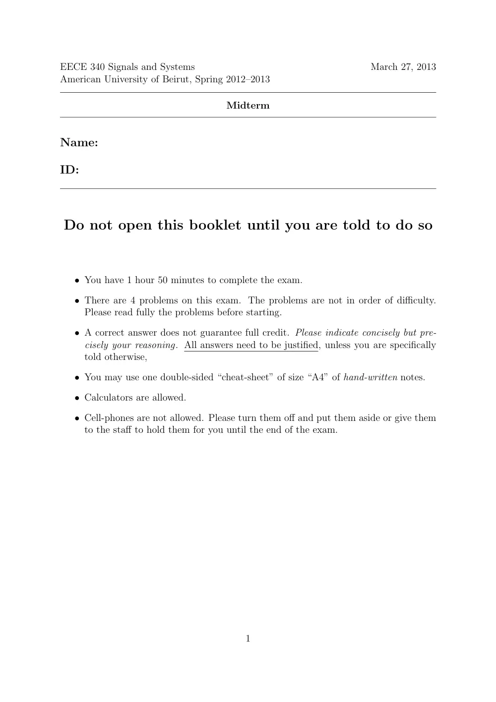 EECE 340 Midterm, Spring 2013, page 1