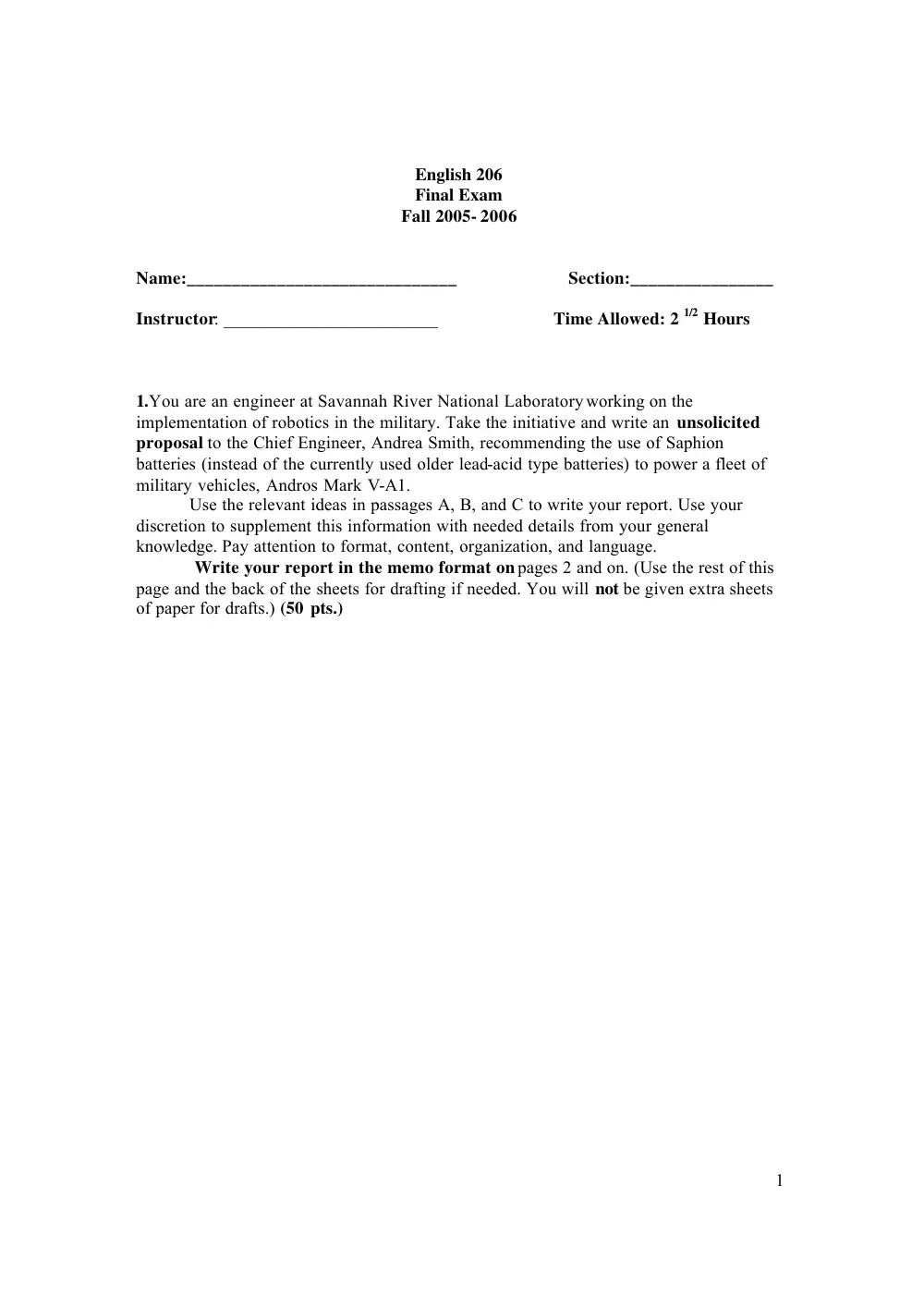 ENG 206 Final, Fall 2005, page 1