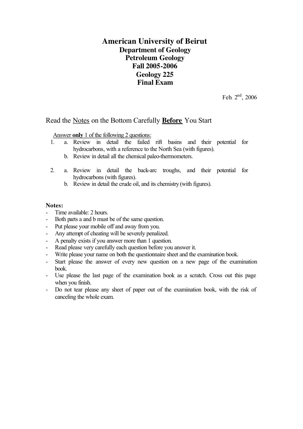 GEOL 225 Final, Fall 2005, page 1