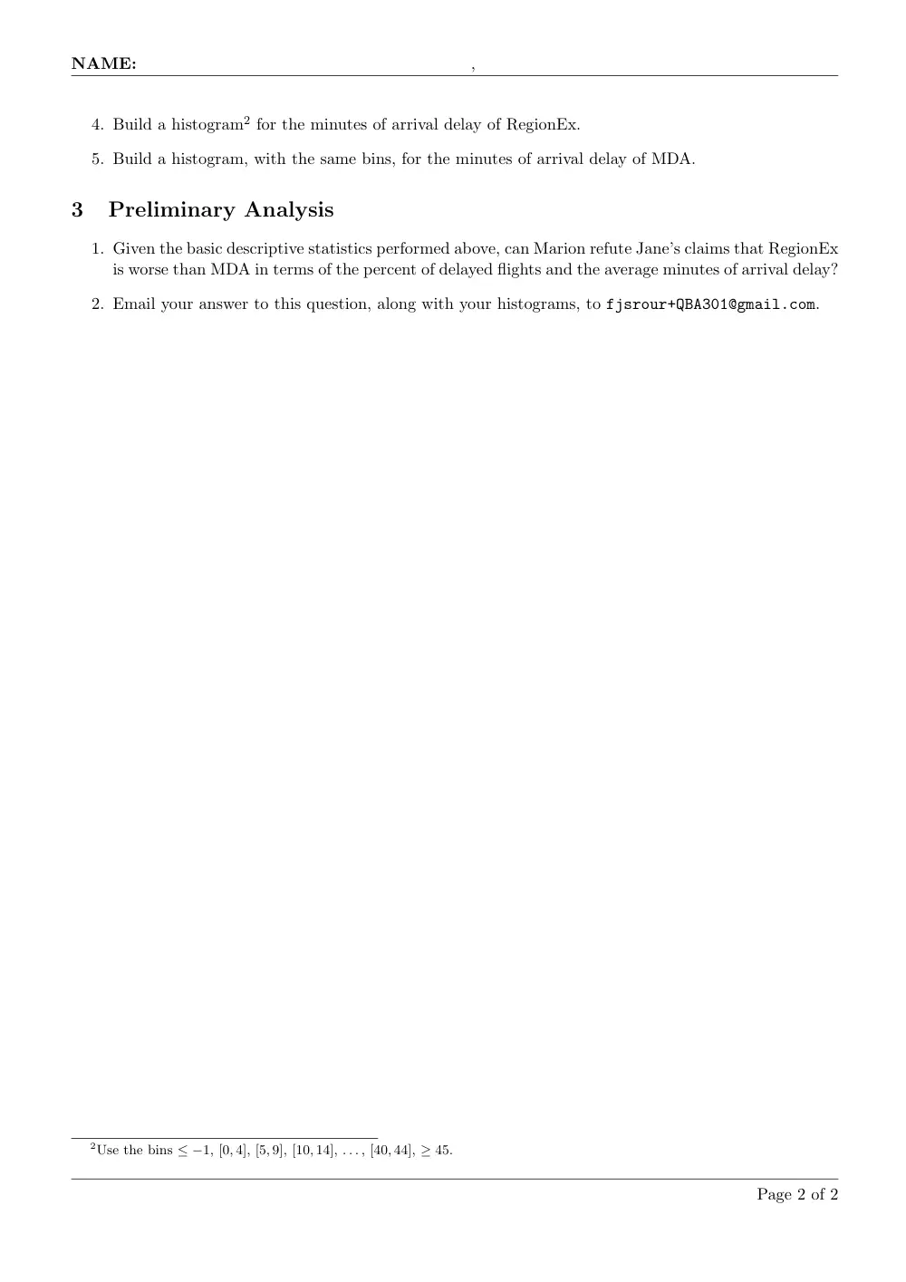 QBA 301 Project Case Study, Fall 2013, page 2