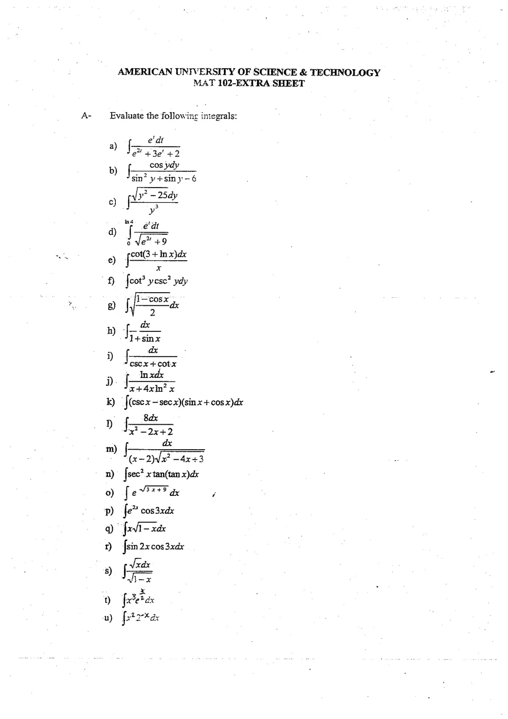 MAT 202 Problems, Spring 2011, page 1