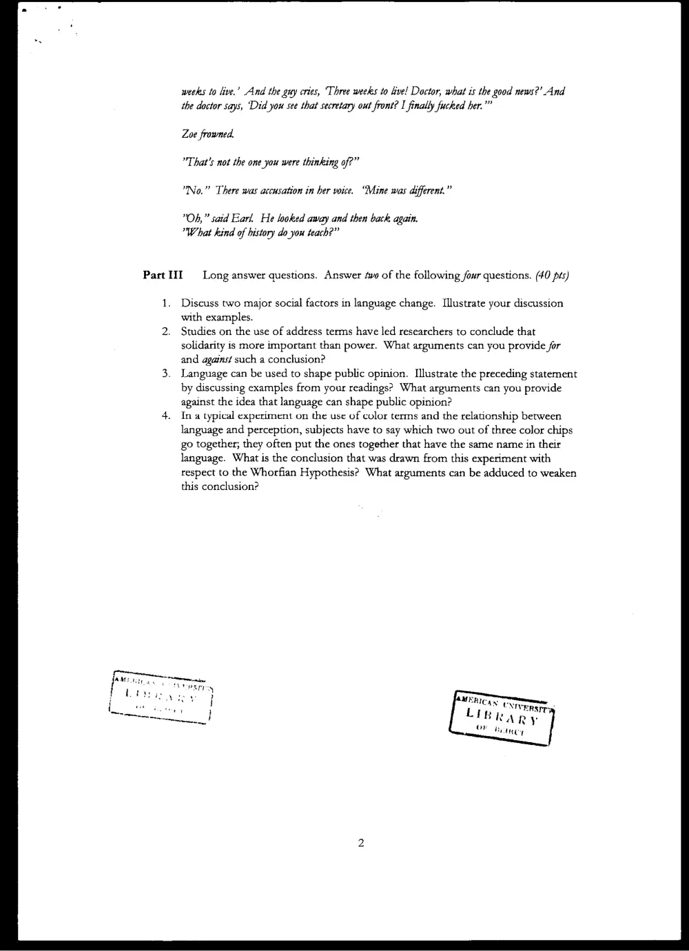 ENG 230 Final, Fall 2001, page 2