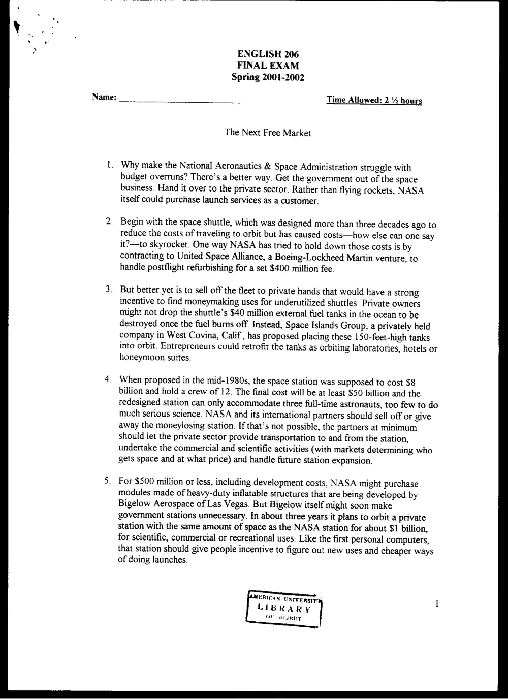 ENG 206 Final, Spring 2002, page 1