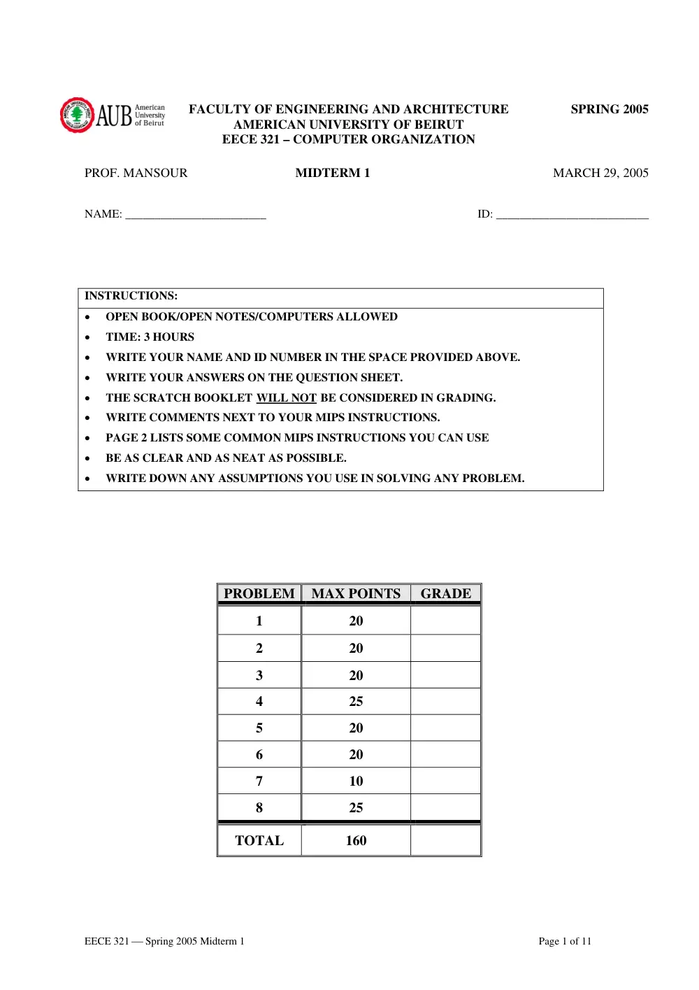 EECE 321 Midterm, Spring 2005, page 1
