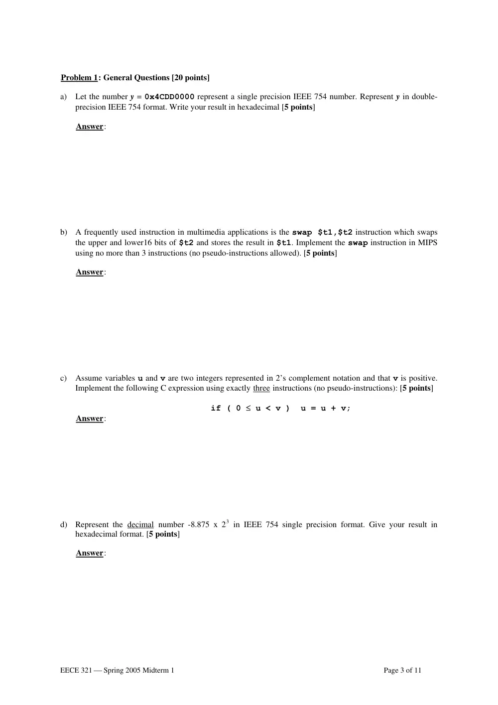 EECE 321 Midterm, Spring 2005, page 3