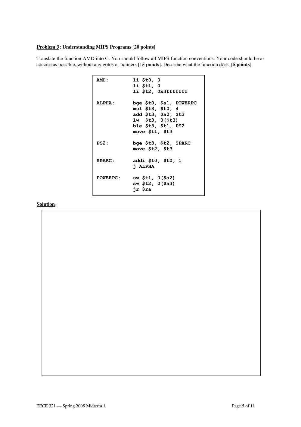 EECE 321 Midterm, Spring 2005, page 5