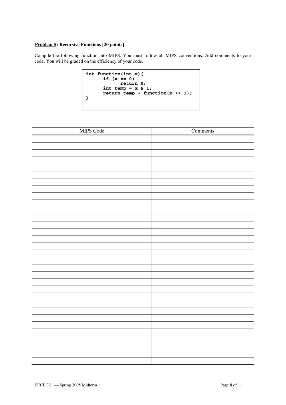 EECE 321 Midterm, Spring 2005, page 8