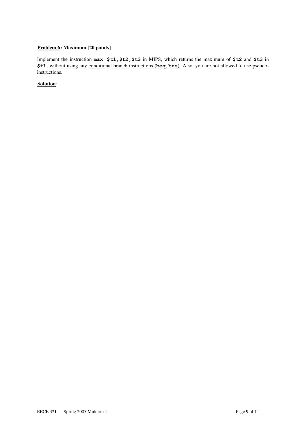 EECE 321 Midterm, Spring 2005, page 9