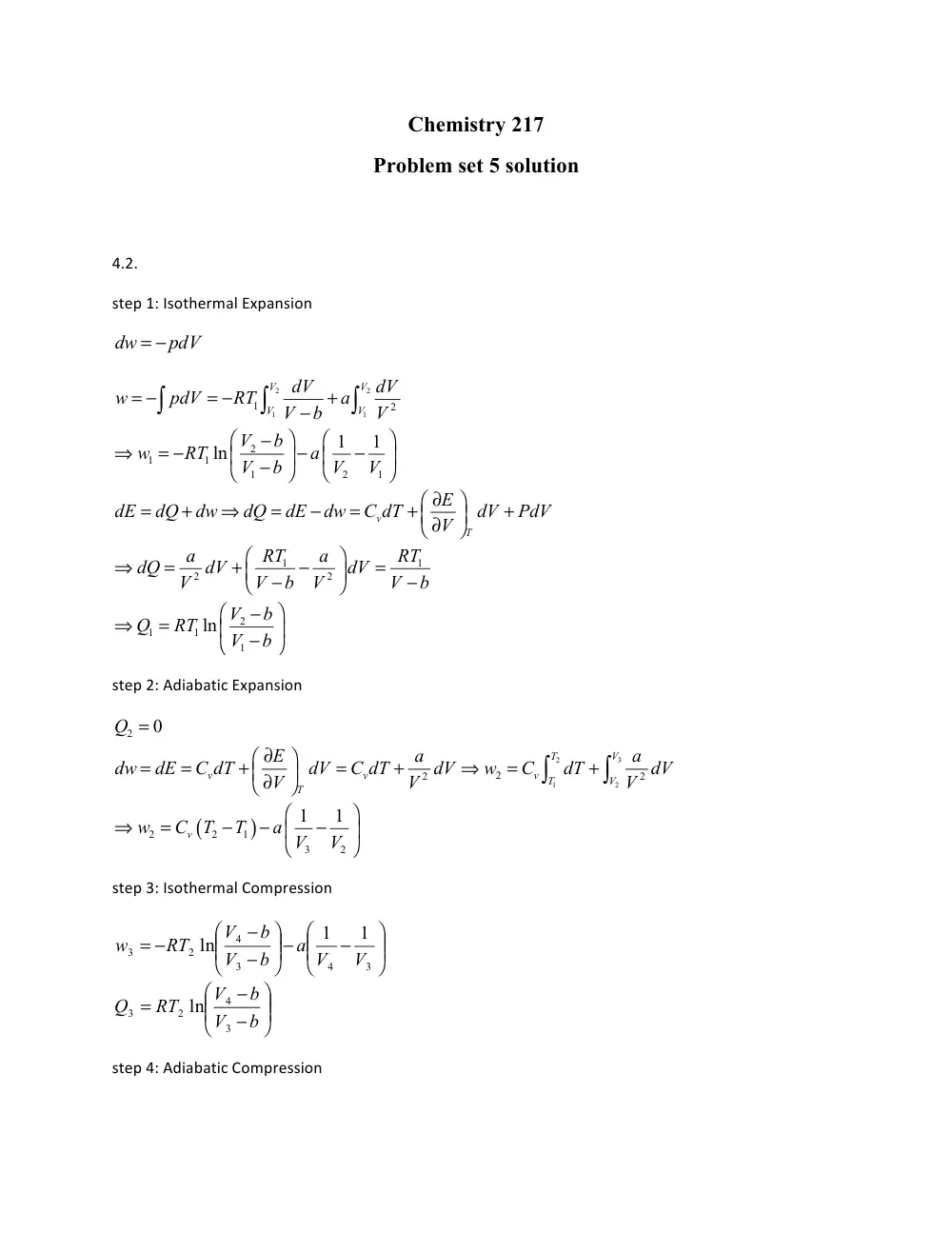 CHEM 217 Problems Set 5 Solution, Fall 2011, page 1