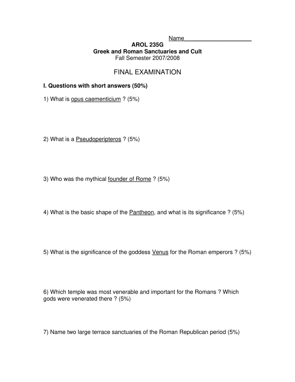 AROL 235 Final, Fall 2007, page 1