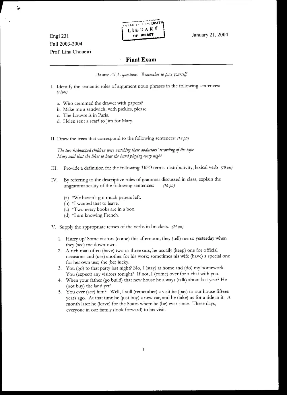 ENG 231 Final, Fall 2003, page 1